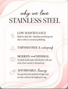 Stainless steel jewelry benefits infographic.