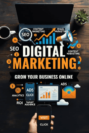 A digital marketing infographic highlighting SEO, content marketing, and analytics, used to illustrate growth strategies for beauty brands.